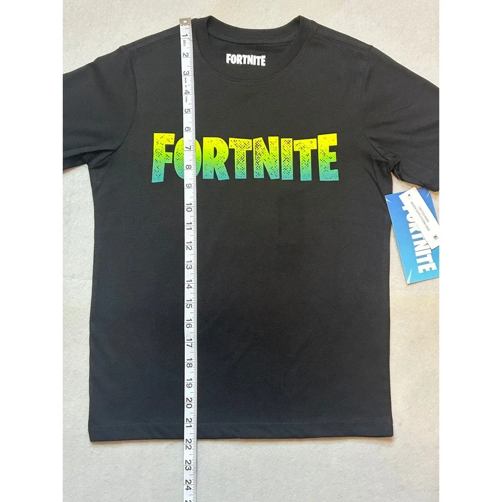 Fortnite Boys Black Graphic T-Shirt Yellow Teal Gradient Logo Size M 8 NEW